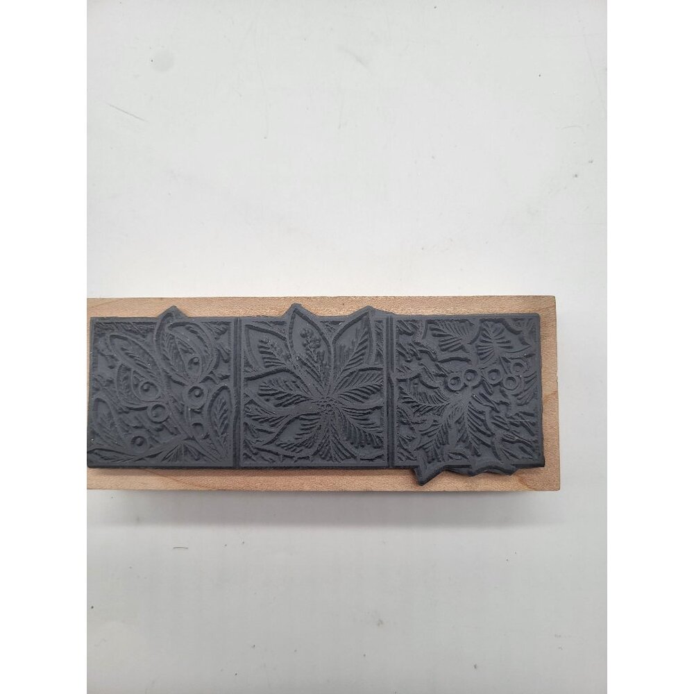 Magenta Wooden Rubber Stamp Block Christmas Poinsetta & Holly Berry Holiday - Picture 5 of 7